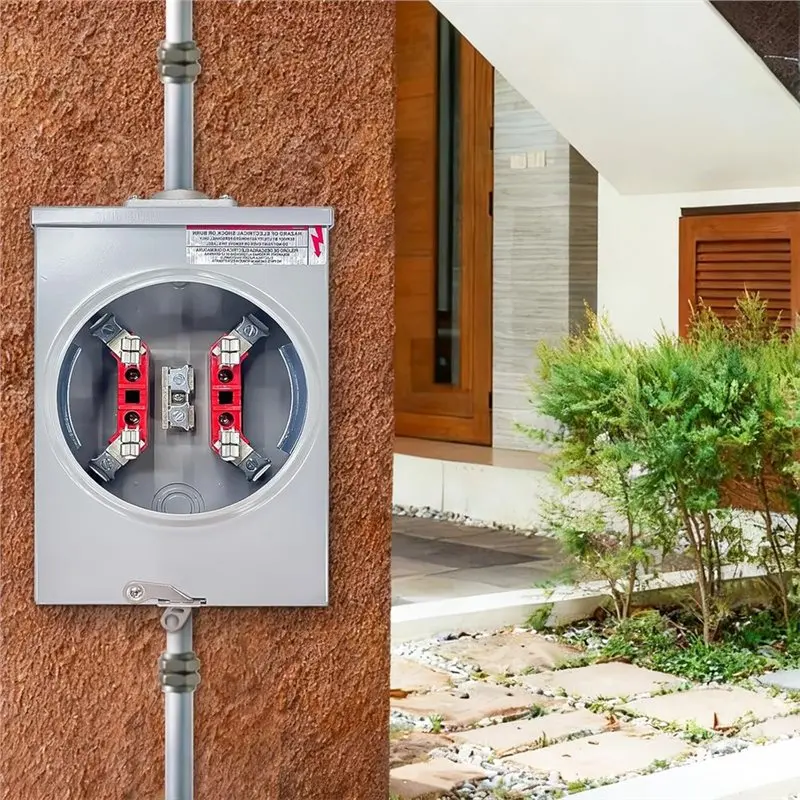 [NEW!A08R】 Meter Socket 125 Amp 4 Jaw Ringless Meter Base, 600V 1 Phase 3 Wire Includes Meter Cover Plate For Overhead/Undergrou