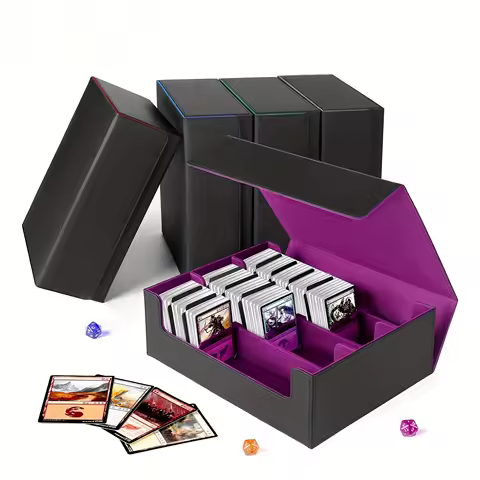1800+ Card Deck Case For Trading Cards, PU Leather Magnetic Closure Card Deck Case Box with 10PCS Divider