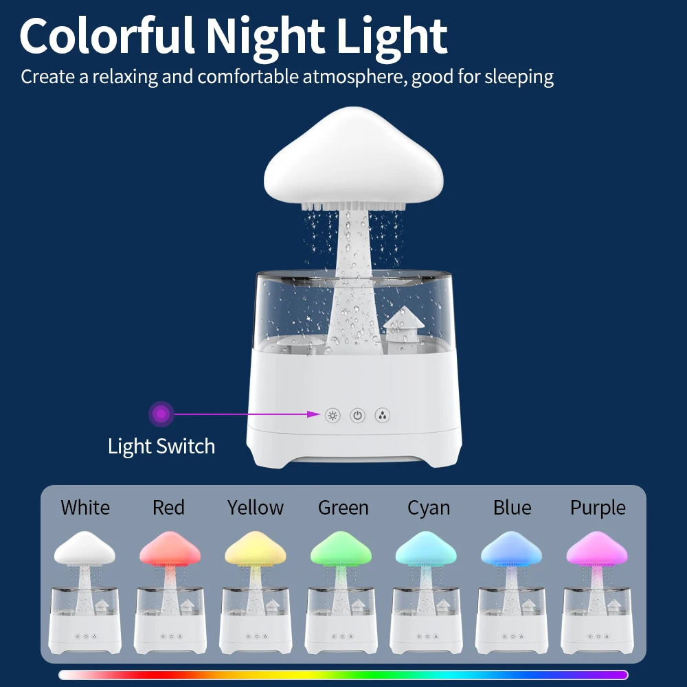 Bluetooth Mushroom Rain Air Humidifier Colorful Night Light Essential Oil Diffusers Moisturize Skin Relieve Fatigues for Bedroom