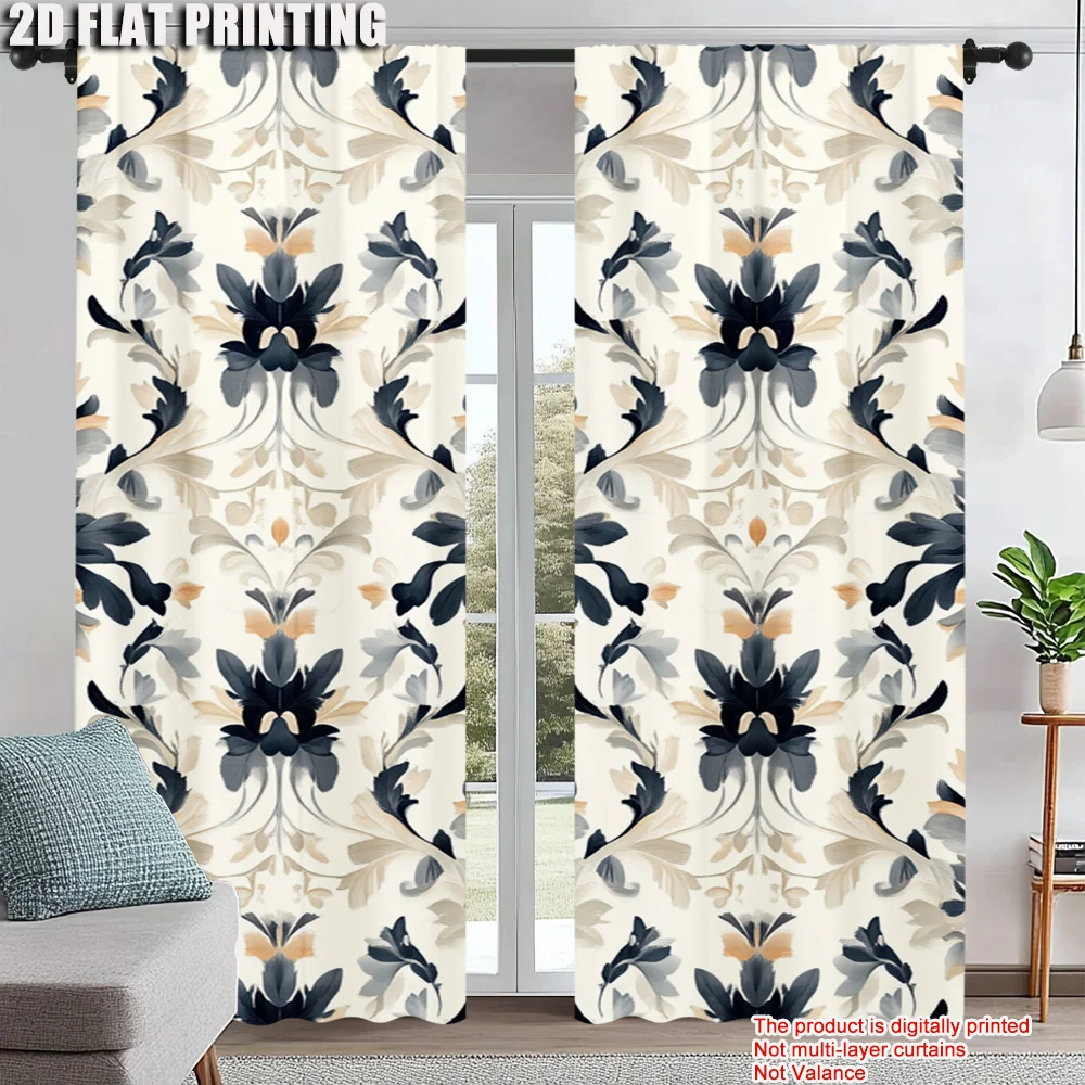 

2Pcs Vintage Bohemian Window Curtains With Abstract Geometric Floral Design Rod Pocket Perfect For Living Room Bedroom Dining