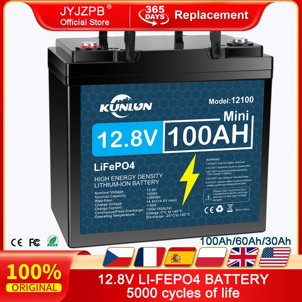 

12.8V LiFePO4 Battery 100Ah12V Lithium Iron Phosphate Batteries Pack 5000 Cycles RV Cart Boat Solar Battery UK STOCK