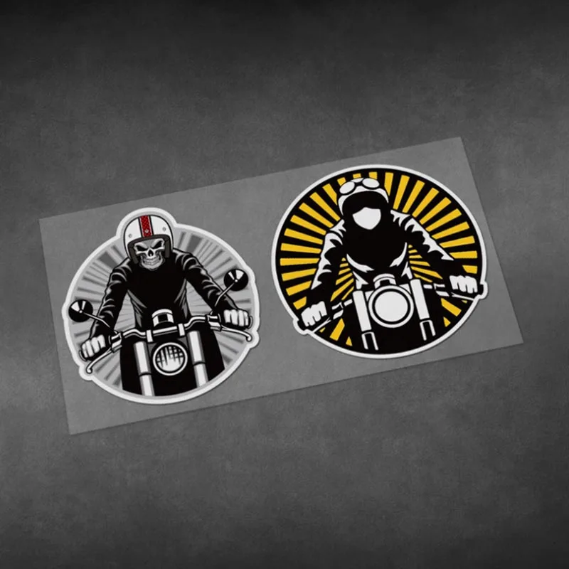 

2Pcs Vintage Scooter Skull Rider Decals Motorcycle Car Modification Reflective Stickers Vinyl Waterproof Decorative Pegatinas