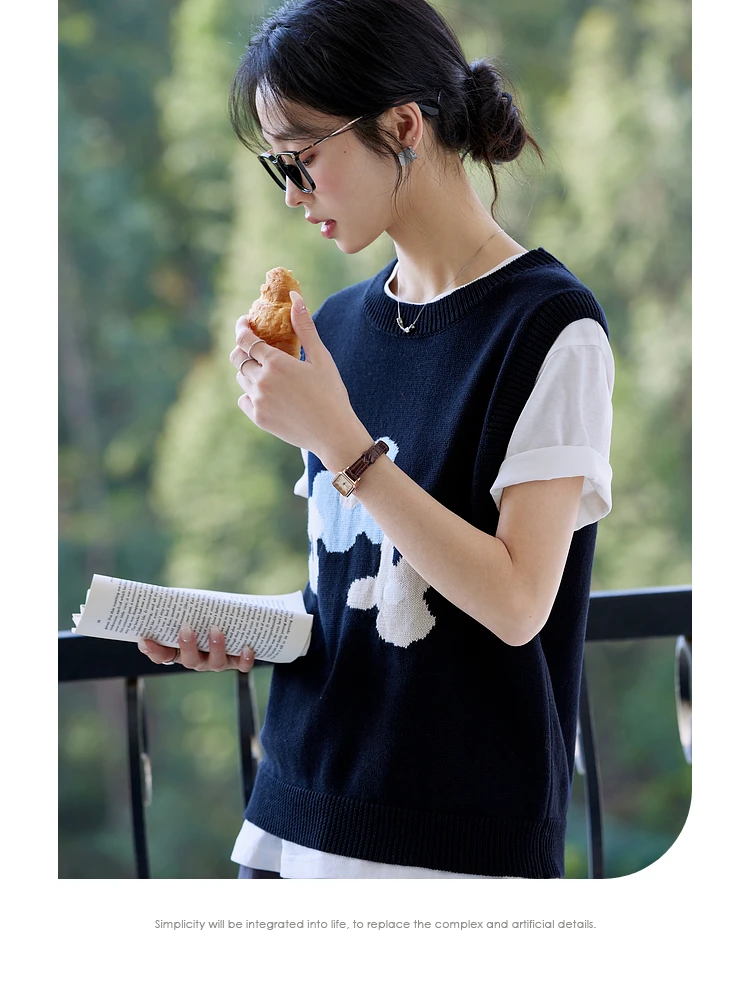 VIMLYVIMLYVIMLY Contrasting Color Flower Knitted Vest Women's 2025 Spring New Stacked Wear Inner Vest Cotton Top 73930