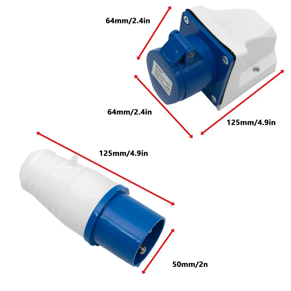 16Amp 3 Pin Socket And Plug Wall Mounted 220-250V IP44 16A Caravan Camper Van 5mm Brass Flame-Retardant Industrial Socket