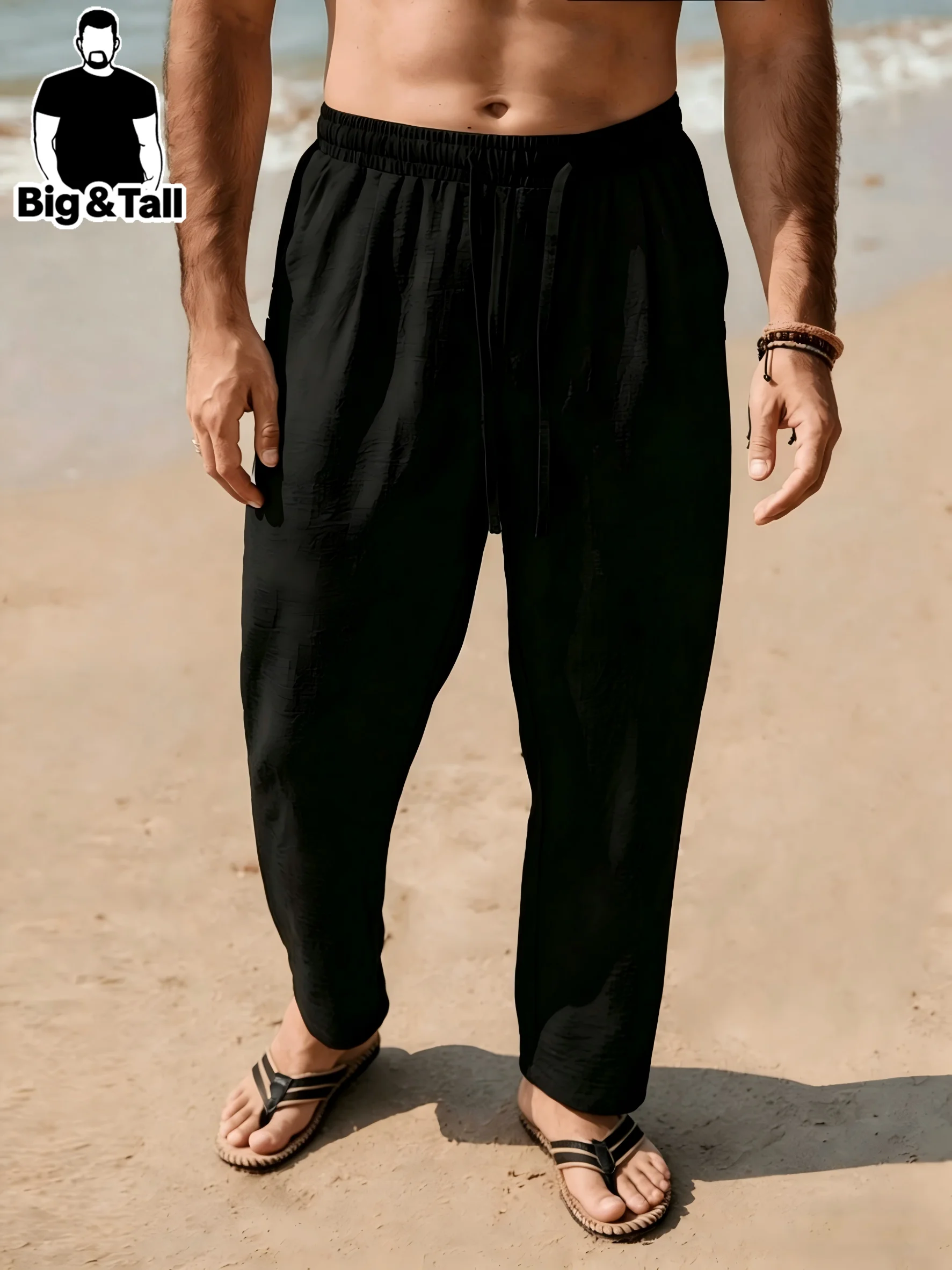 

plus Size Men's Solid Color Casual Pants with Waist Drawstring Slim Fit Suitable for Daily Wear And Party Occasions