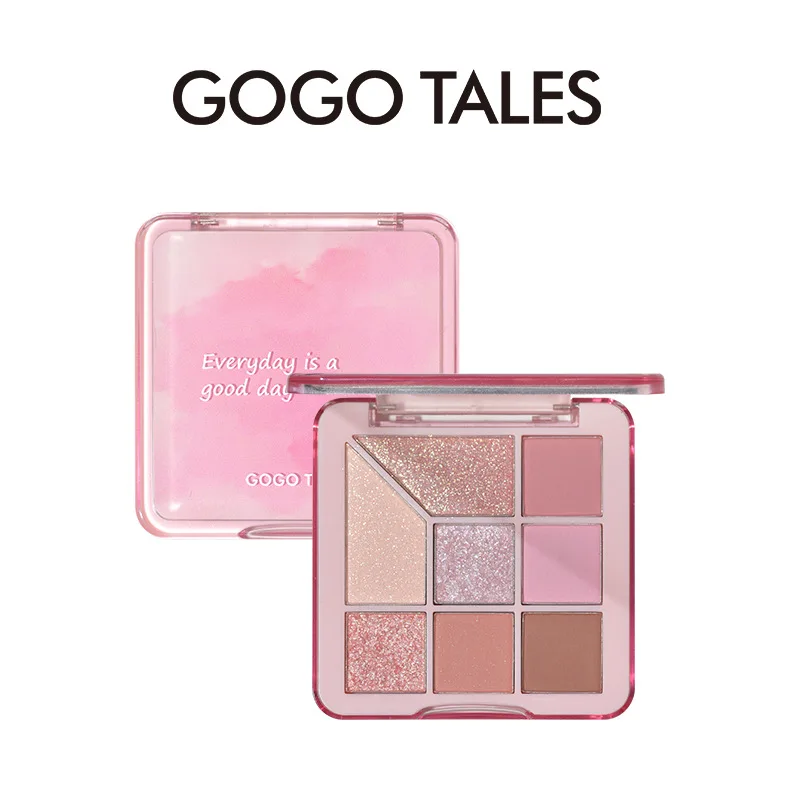 GOGO TALES paleta de sombras de ojos de 8 colores té de la leche humo rosa mate rubor nacarado paleta completa de sombras de ojos de alto brillo
