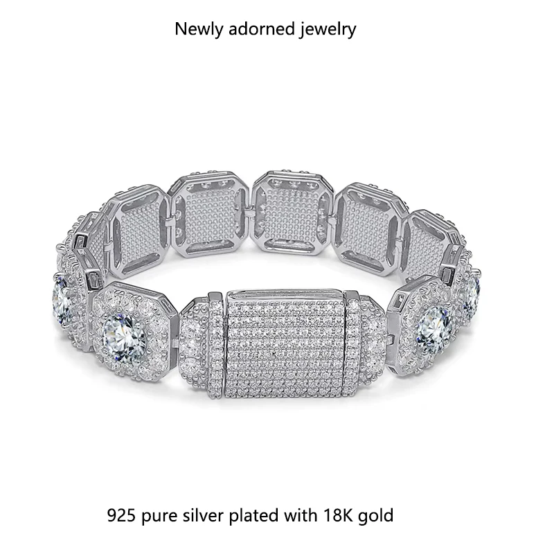 

925 sterling silver hand chain set with full moissanite, 9mm sugar moissanite diamond, in an INS style, European and American fa