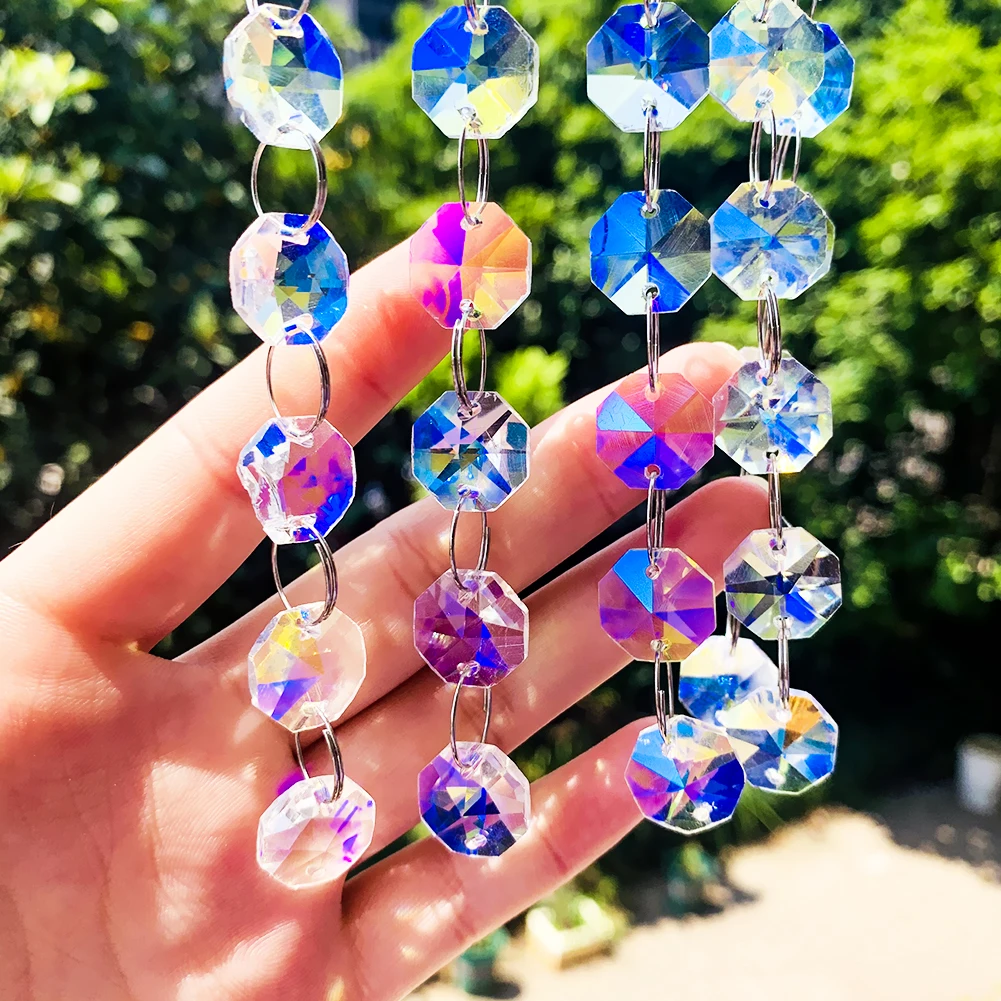 20pcs Aurora AB Color Octagonal Glass Bead Sun Catcher Lighting Ornaments Rainbow Maker DIY Jewelry Making Accessory Home Decor