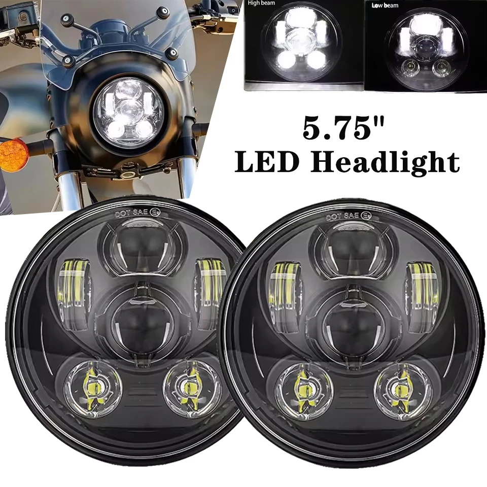 

5.75 Inch Round Black LED Headlight Projector Hi-Low Beam For Sportster Dyna XL883 Yamaha V-Star 650 1100 Triumph Lamp