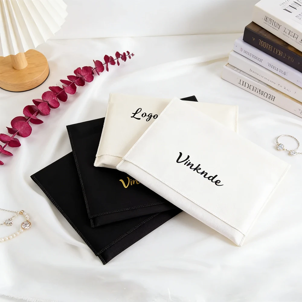 

50/100Pcs Custom Logo Black White Cotton Envelope Pouch for Jewelry Cosmetic Earrings Rings Gift Packaging Storage Dust Pouchesc