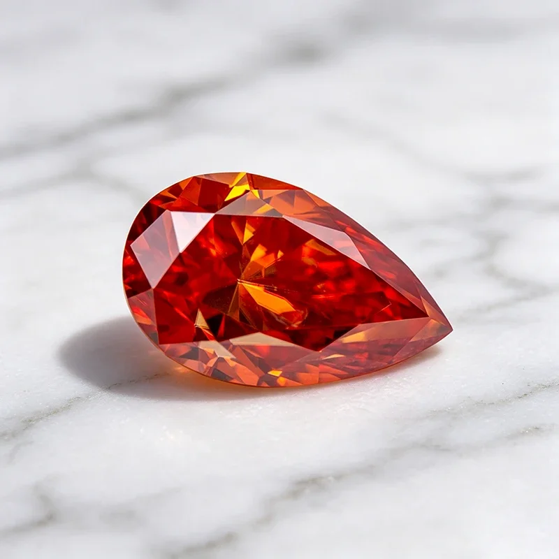 Moissanit-Stein in Orangefarbe, Birnenförmiger Schliff, Edelstein für DIY-Schmuck, Ring, Halskette, Ohrringe, Materialien zur Herstellung mit Zertifikat – Detail 3