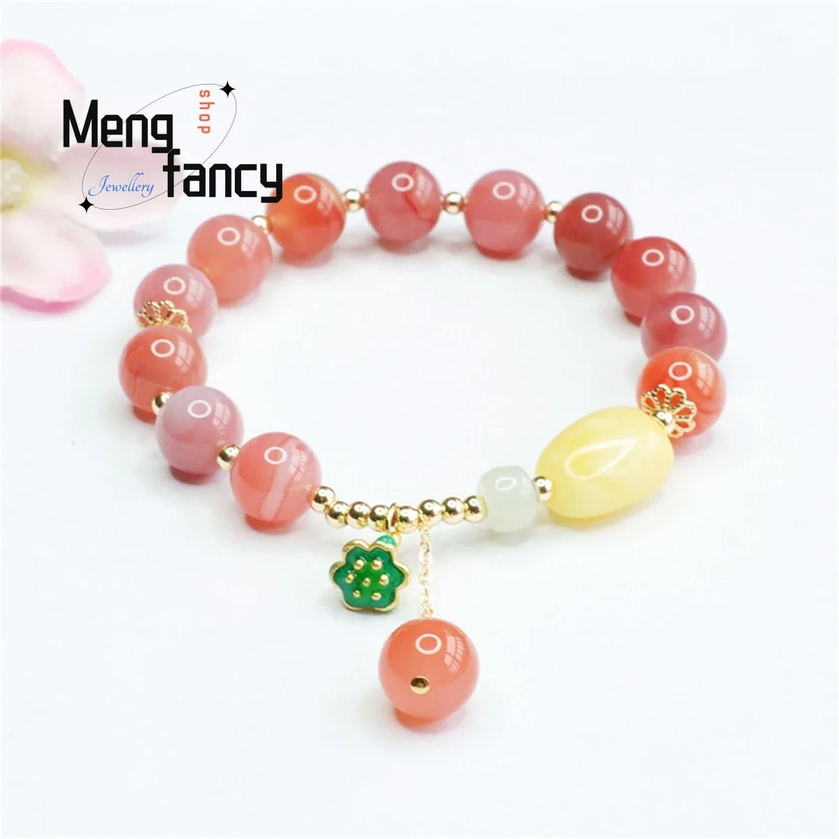 

Natural Salt Source Agate Honey Wax Lotus Bead String Bracelet Simple Elegant Personalized Fashion Versatile Exquisite Jewelry