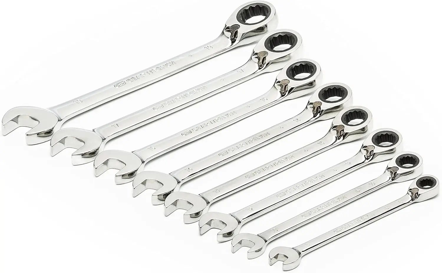 8-Piece Metric Reversible Ratcheting Combination Wrench Set, 12-Point Design for Precision Work