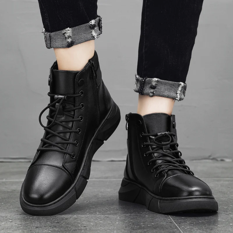 

Fashionable men's shoes, fashionable motorcycles, Chelsea high top waterproof and comfortable platform work and safety boots