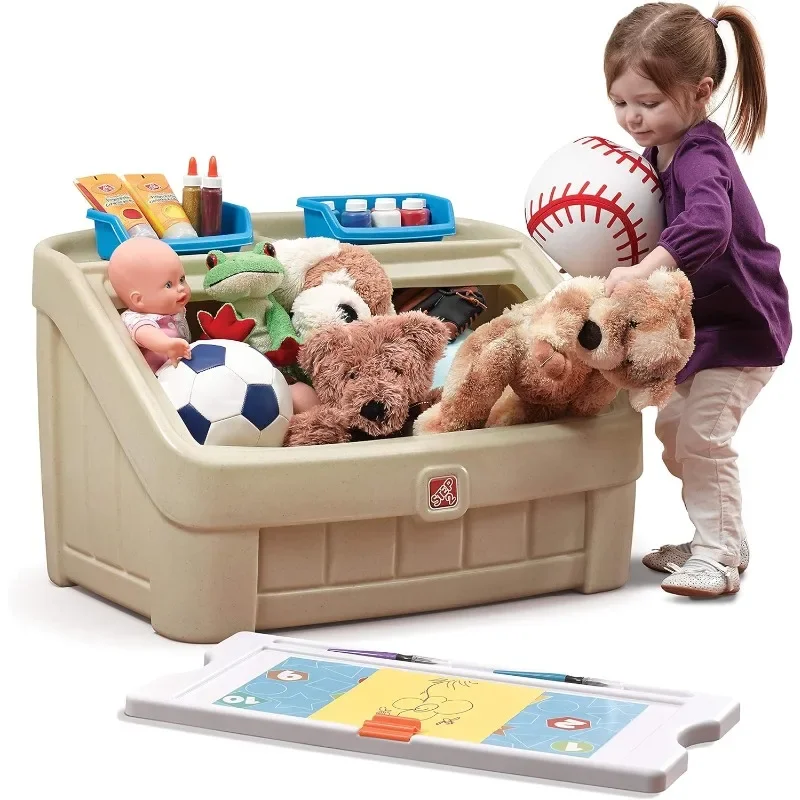 2-in-1 Toy Box and Easel Lid for Kids, Playroom Storage and Organizer, Lid Coverts to Art Table, Ages 2+ Years Old