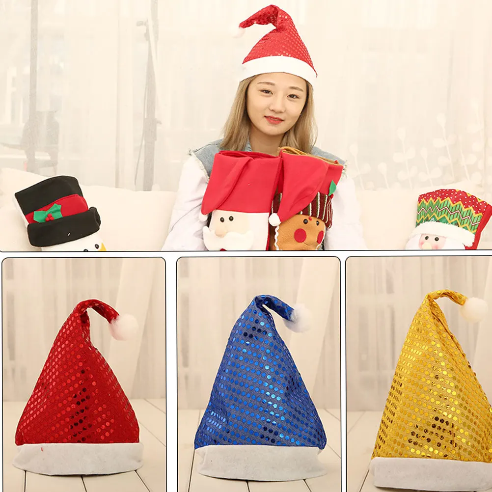 

4 PCS Christmas Decoration Hat Headwear Headdress Santa Apparel Sequin for Adults
