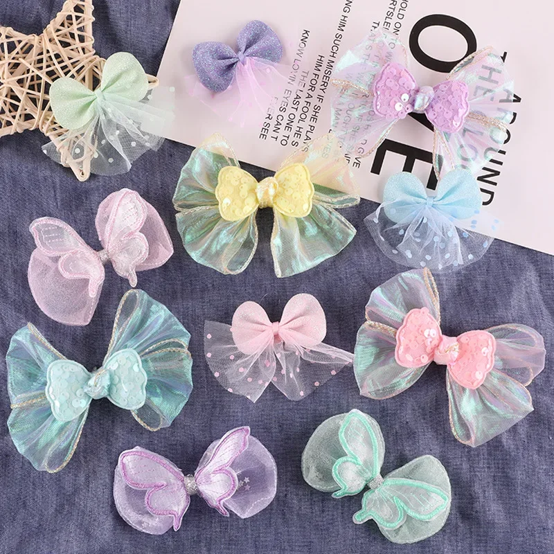 New Fashion Organza Bow Clothing Hat Decoration Handmade Jewelry DIY Making Hairpin Accessories Cloth Stickers