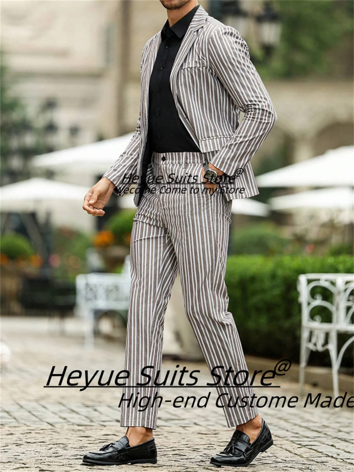 Office Work Classic Stripe Men Suits Slim Fit Notched Lapel Groom Formal Tuxedos 2 Pieces Sets Handsome Male Blazers Ropa Hombre