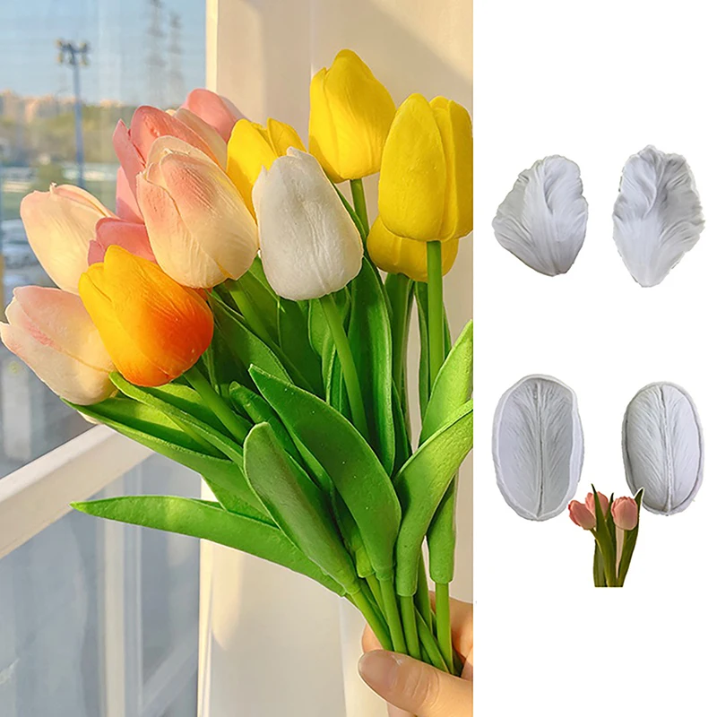 Moule en silicone à pétales de tulipes, outils de décoration de gâteaux, moule à veiner, moule à gumpaste, artisanat du sucre, moules en argile de résine, 2 pièces