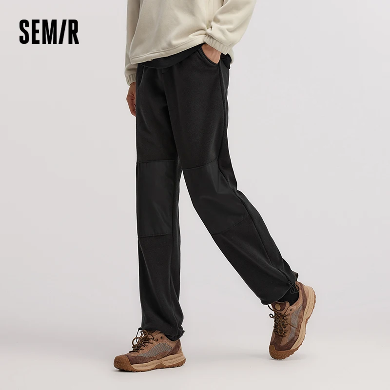 Semir Pants Men Antistatic Polar Fleece 2024 Winter New Patchwork Outdoor Style Printed Loose Straight Leg Pants Trousers