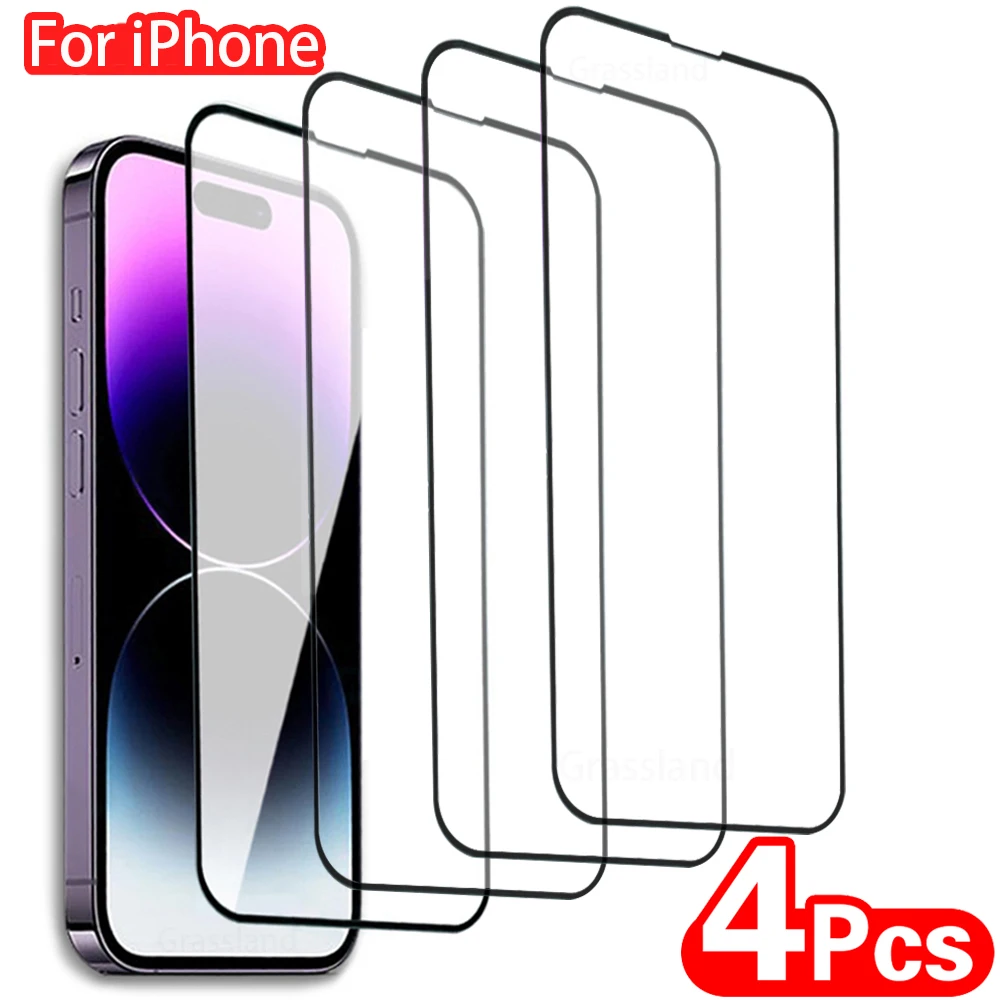 4Pcs Tempered Glass For iPhone 14 13 12 11 15 Pro Max Anti-Burst Screen Protector For iPhone 7 8 Plus XR XS Max Protective Glass