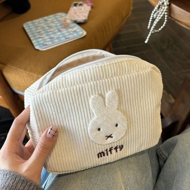 

Kawaii Miffy Corduroy Large Capacity Makeup Bag Portable Storage Portable Pen Bag Hand-Held Portable Pen Case Makeup Bag