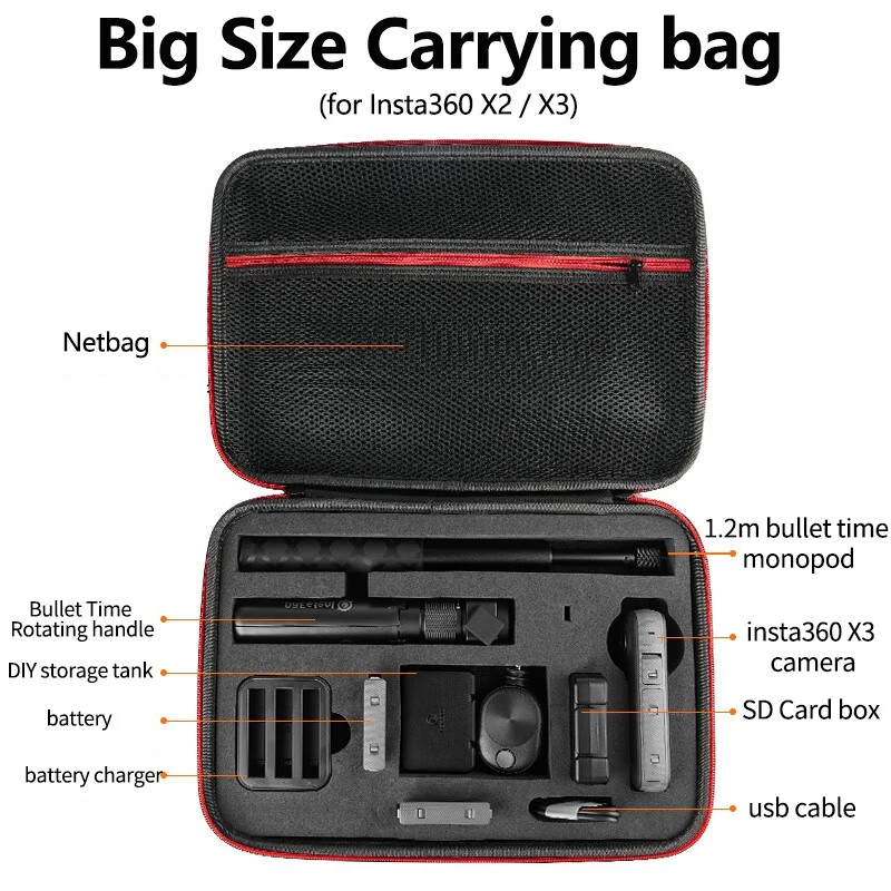 Insta360 X3 One X2 Clollection Large Box Camera Carrying Case Portable Storage Bag for Insta360 One X3 Action Camera Accessories