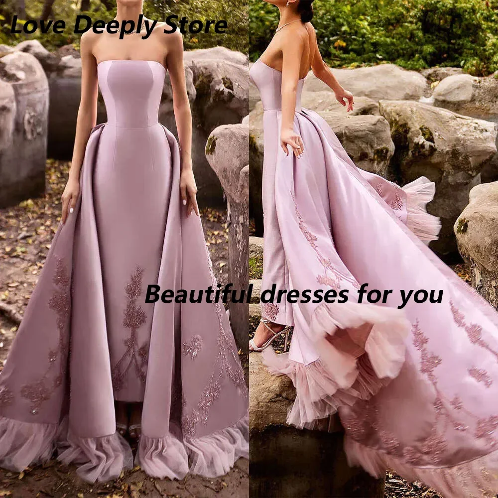 Maßgeschneiderte elegante Abendkleider trägerlos Applikationen Pailletten Spitze rückenfrei Abendkleid Partykleid Vestido De Noite – Detail 5