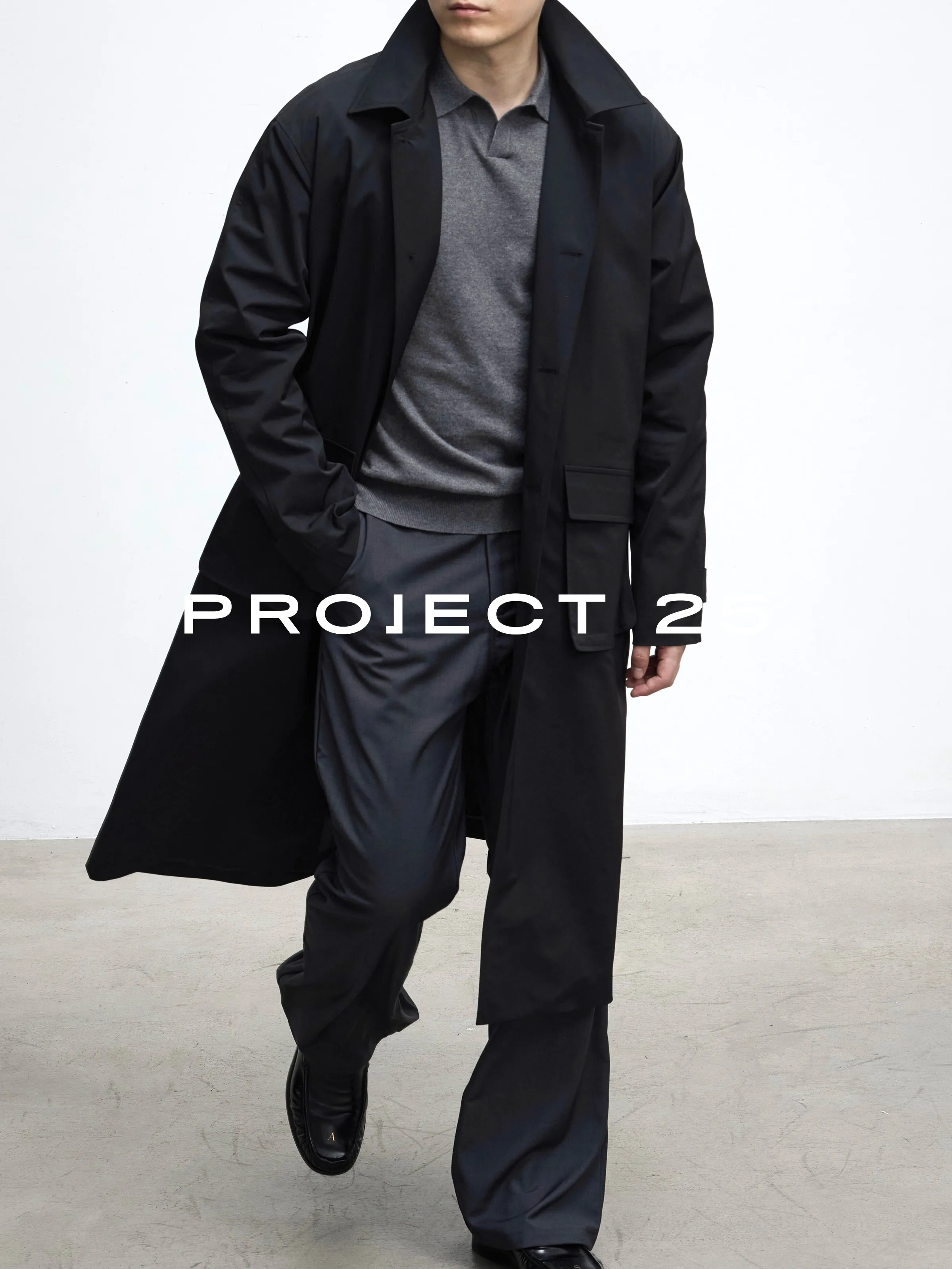 PROJECT 25 Men's Lightweight Water Repellent Lapel Long Trench Coat Solid Color Minimalist Luxury Casual Outerwear