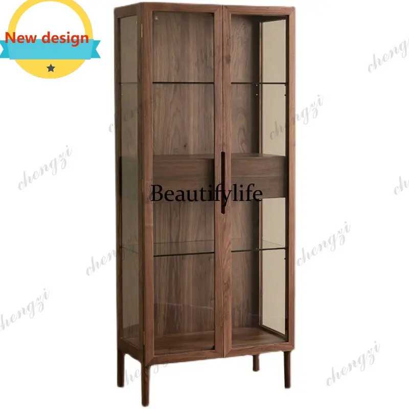 North American black walnut double door living room wine cabinet display glass storage high side cabinet study