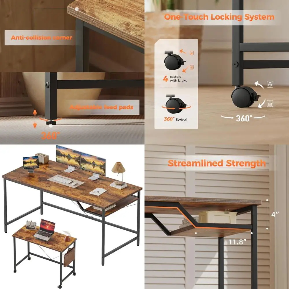 

Dual Desk Setup: 48 & 32 Desks - Compact, Mobile & Stationary, Ideal for Home Office, Dorms, Gaming
