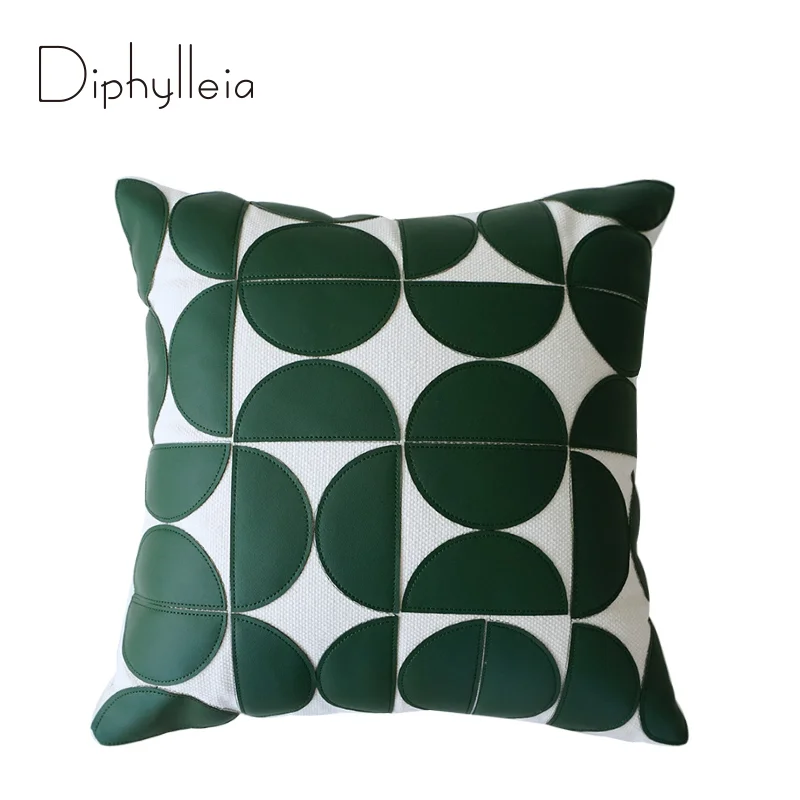 Diphylleia Urban Home Decor Cushion Case Funky Motif Half Circular Indoor Outdoor Geometric PU Patch Throw Pillow Cover 45x45cm