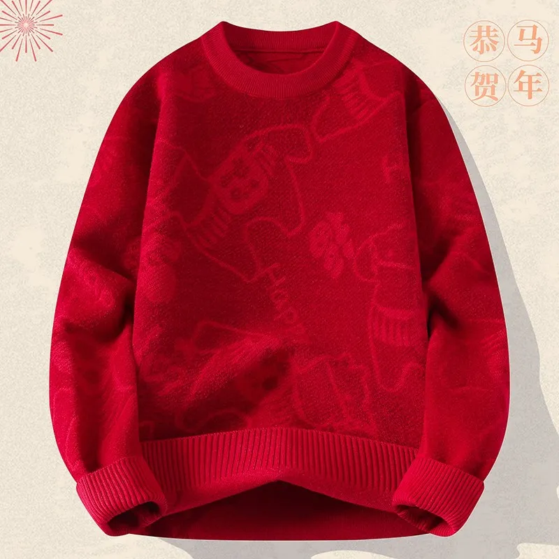 

Модный вязаный свитер для подростков: осенне-зимний, новогодний, из красной пряжи, повседневный, свободного кроя, теплый трикотаж, трендовый топ