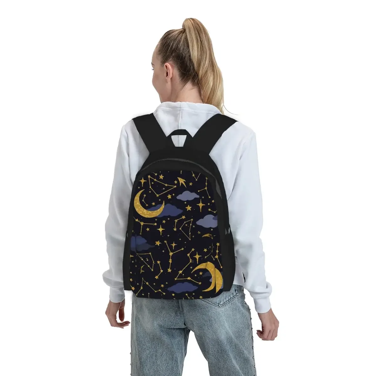 

Night Sky Golden Celestial Stars Zodiac Constellations Backpack Boys Girls BookBag School Bag Laptop Shoulder Bags for Men Women