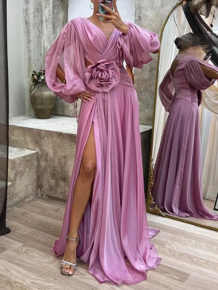 Robe de soirée longue en mousseline de soie, ligne A, col en V, plissée, robe de soirée formelle, robe de danse personnalisée