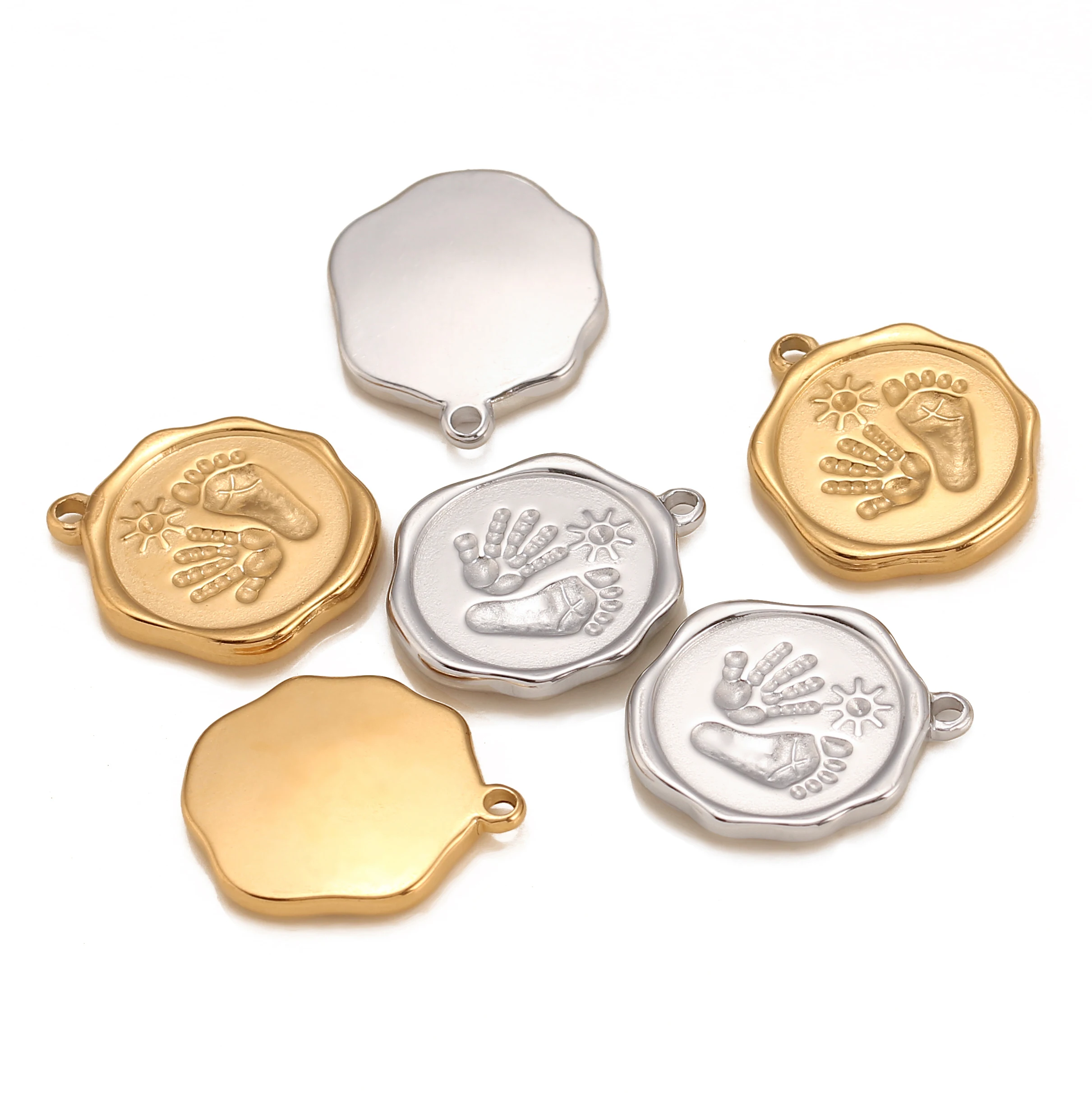 3 stks/partij pasgeboren baby voetafdruk & handafdruk bedels voeten zon hangers voor ketting armband charme DIY handgemaakte ambachtelijke sieraden maken