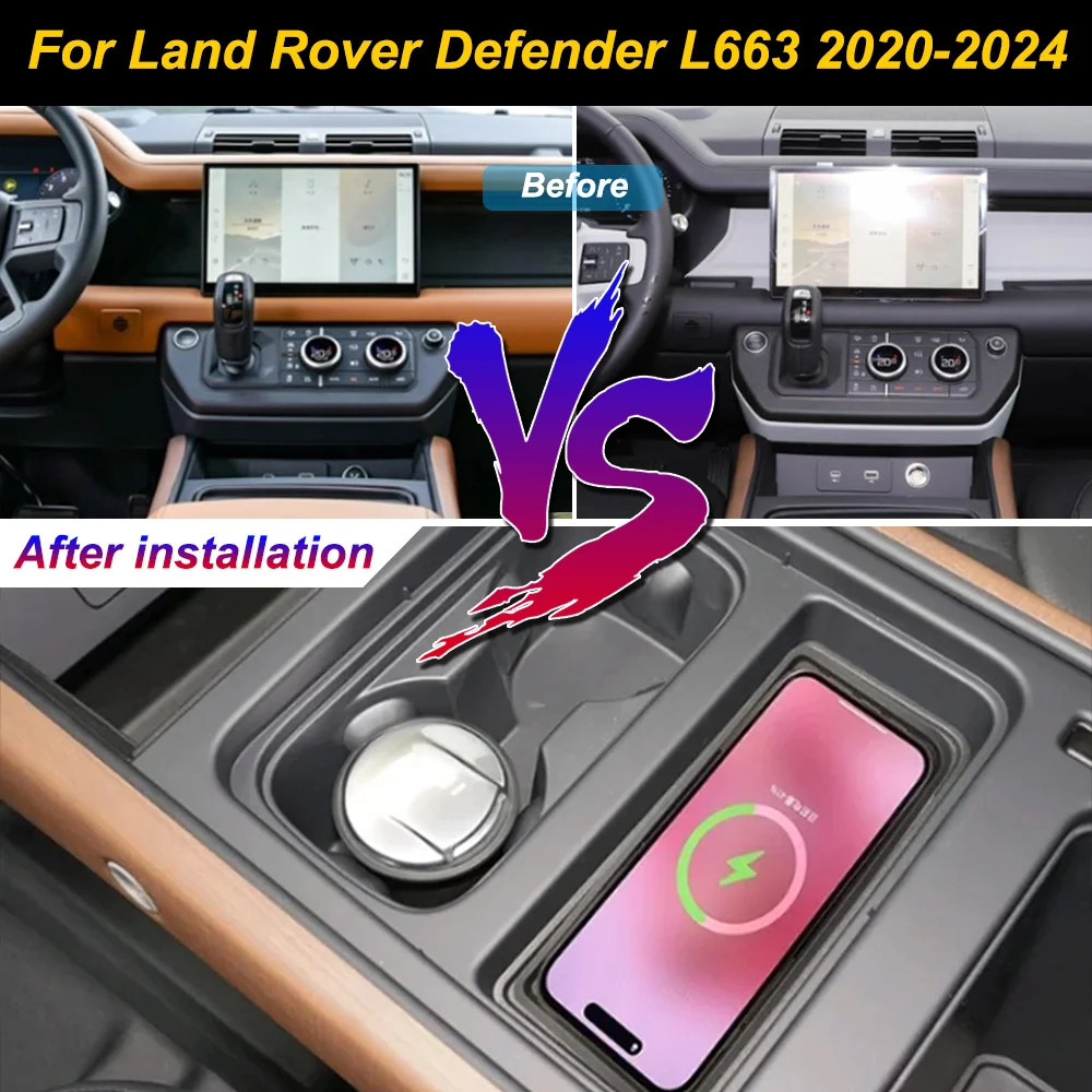 Cargador inalámbrico para teléfono móvil para Land Rover Range Rover Defender 2020-2024, soporte para placa de carga rápida en la consola central.
