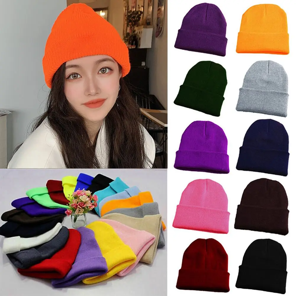 18 Colors Solid Cute Ladies Casual Cap Female Beanie Caps Knitted Beanies Warmer Bonnet Winter Autumn Hats