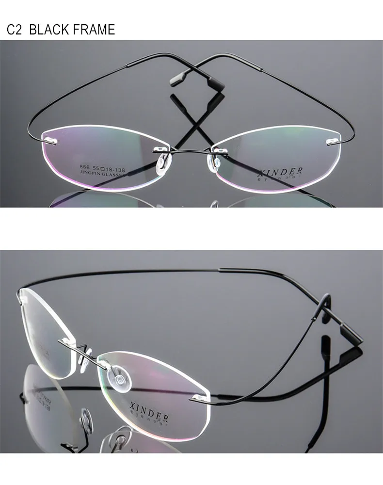 Randlose Brillen für Kurzsichtigkeit sphärisch -0.5 bis -8.0 zylindrisch -0.5 bis -2.0 Titanlegierungsgestelle für Damen und Herren Blaulichtfilter oder photochrome Gläser F093 – Detail 15