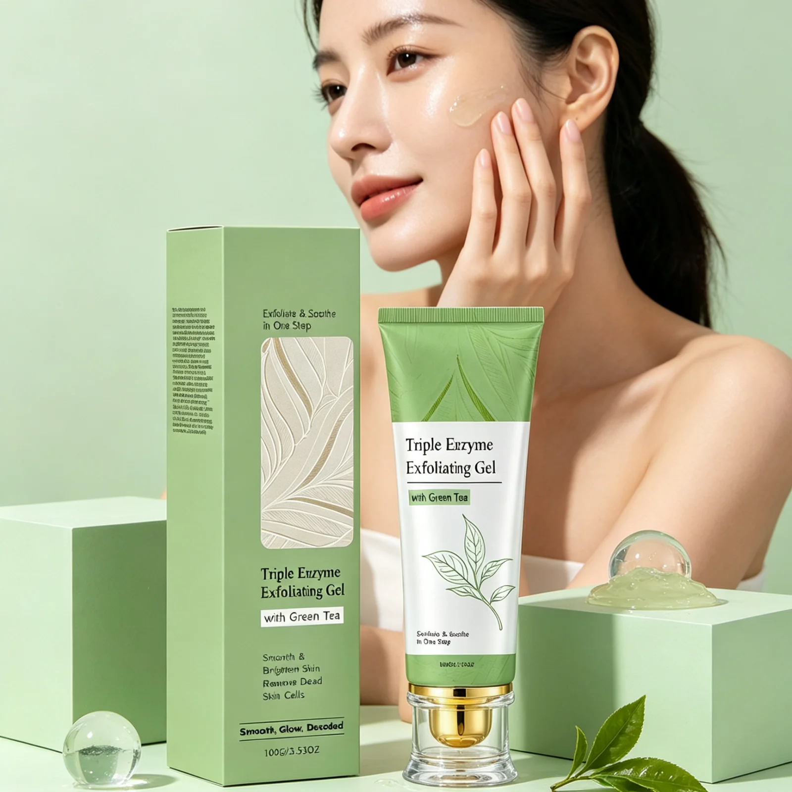 Green Tea Triple Enzyme Exfoliating Gel Dissolve Remove Dead Skin Smooth Brighten Skin Enhance Transparency Facial Cleansing Gel