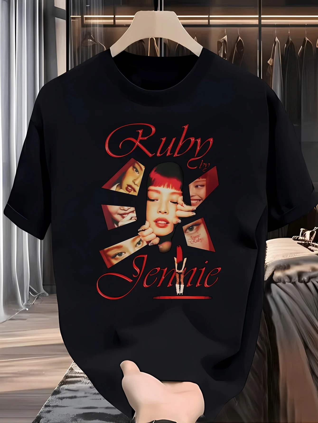 Men S Black Ruby  Jennie Graphic T-Shirt - Casual Crew Neck  Summer Tee with Intricate Face Print Perfect Gift for Him