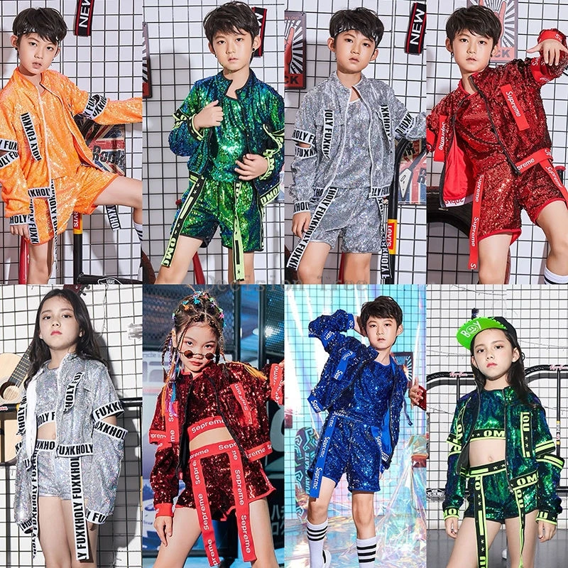 2024 children's day handsome jazz dance costume personalization sequin hip-hop street dance garment drum kit performance clothes