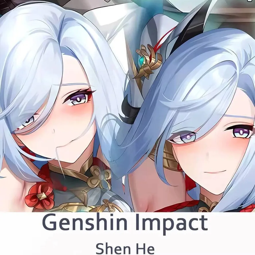 Shenhe-funda de almohada Dakimakura Impact Genshin Anime Shen He, funda de cojín de cama suave con estampado de doble cara, funda de almohada Ot