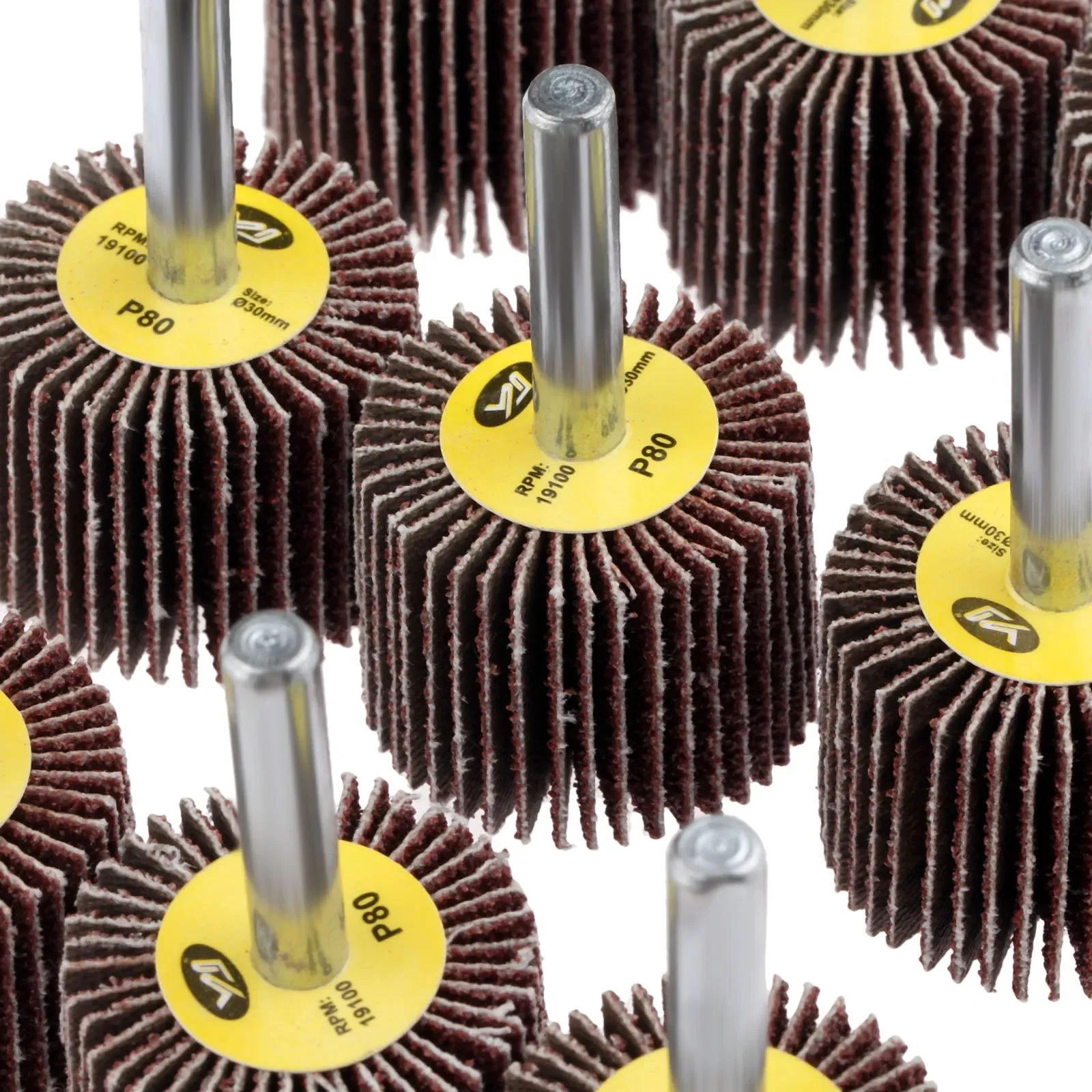 อุปกรณ์เสริมเครื่องมือโรตารี่ขนาดก้าน 6 มม. ชุด 10 ชิ้น ล้อขัดแบบพับได้ขนาด 30 มม. ความละเอียด 80 กริต แผ่นขัดกระดาษทรายสำหรับเครื่องเจียรขนาดเล็ก ล้อขัดเงา