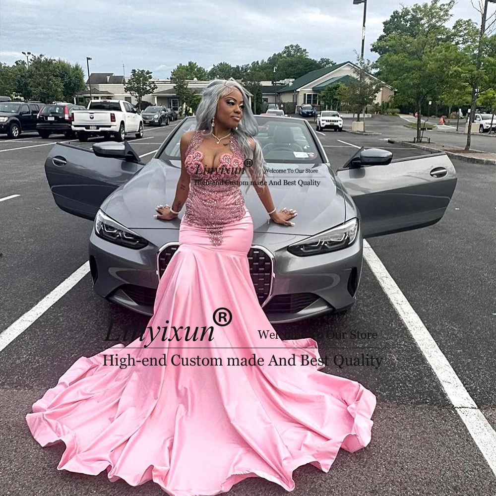 فساتين لحضور الحفلات الموسيقية الكريستالية البسيطة للفتيات السود Bodycon حورية البحر رداء حفلات السهرة 2025 مخصص بدون أكمام vestidos de cerimônia