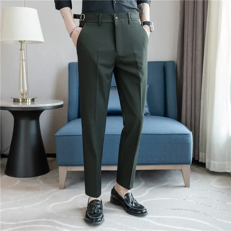 Men Suit Pants 2024 Autumn British Style Casual Slim Fit Trousers Solid Party Wedding Formal Dress Pants Fashion Men Clothing