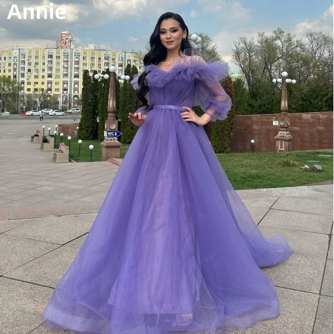 Annie Lavender Purple Wedding Dress Glitter Tulle Curled Edge Prom Dresses A-line Elegant Lady Bespoke Occasion Dresses