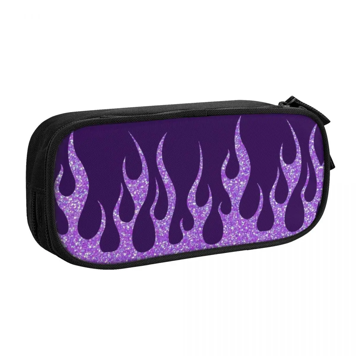 Custom Kawaii Purple Glitter Flames Pencil Cases for Girls Boys Large Storage Vintage Fire Aesthetic Pencil Bag School Supplies