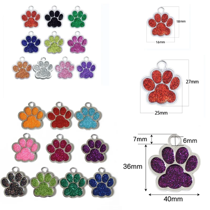 10pcs/lot Dog Cat Paw Charms S M L Glitter Pendant Hang Charms For Jewelry Making Keychain Pet Collar DIY Accessories