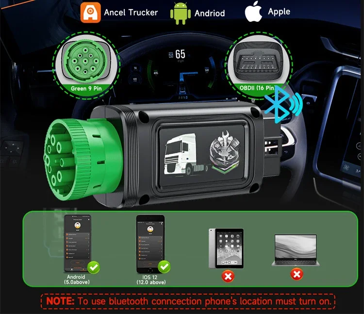 Truck detector, mobile version of diesel machinery diagnostic tool OBDII code reading, clear code